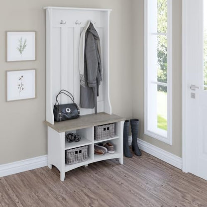 Salinas Hall Tree with Shoe Storage Bench in Shiplap Gray and Pure White, view 4