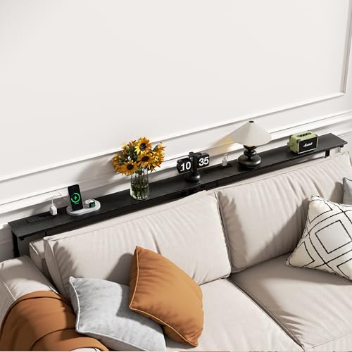 2 Pack Adjustable Height Narrow Console Table with Power Outlets, 78.7" Long Sofa Table with Charging Station Behind Couch Table Skinny Entryway Table for Living Room and Hallway – Black
