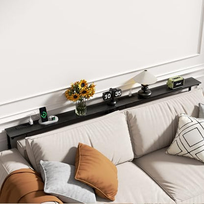 2 Pack Adjustable Height Narrow Console Table with Power Outlets, 78.7" Long Sofa Table with Charging Station Behind Couch Table Skinny Entryway Table for Living Room and Hallway – Black