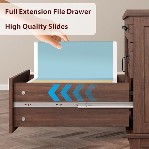 60 Inch Farmhouse Computer Desk with Charging Station & File Cabinet, view 4