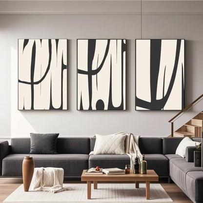 VARUFLY Black and White Abstract Wall Art for Living Room, Framed Canvas Pictures Wall Decor, Set of 3 Piece Modern Minimalist Art Work Painting for Home Office Guest Room 16“X 24”