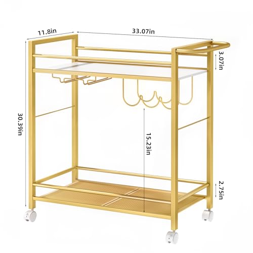 Bar Cart w/Wheels,2 Tier Home Bar Serving Cart,Flowing Gold, view 4
