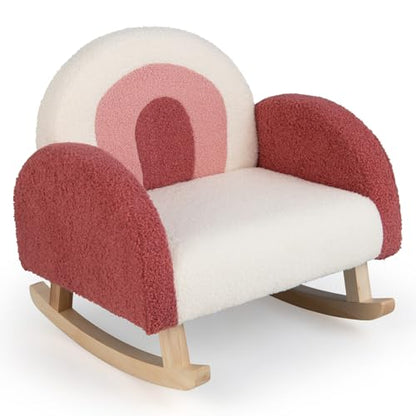 Toddler Rocking Chair, Kids Rocker with Solid Wood Frame & Plush Fabric, Anti-Tipping Design, Toddler Couch for Kids Room, Playroom, Nursery, Bedroom (Red)