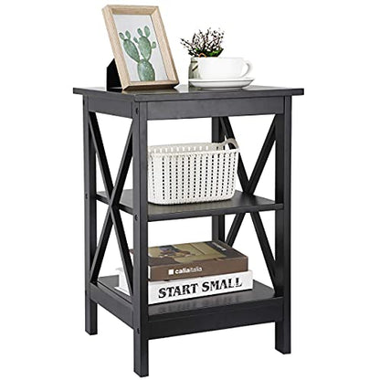 End Table 3-Tier X-Design Side Table with Storage Shelves Sofa Side Table Storage Organizer Display for Bedroom, Living Room, Office, Nursery Room, Black