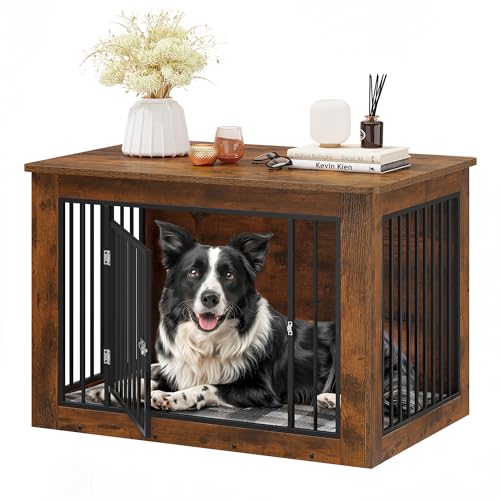 38" Dog Crate Furniture 2-in-1 Iron-Wood Fusion up to 60 lb, view 6