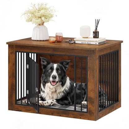 38" Dog Crate Furniture 2-in-1 Iron-Wood Fusion up to 60 lb, view 6
