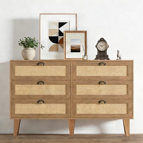 47.2-Inch Rattan Sideboard Buffet Cabinet, 6 Drawers, Natural, view 4