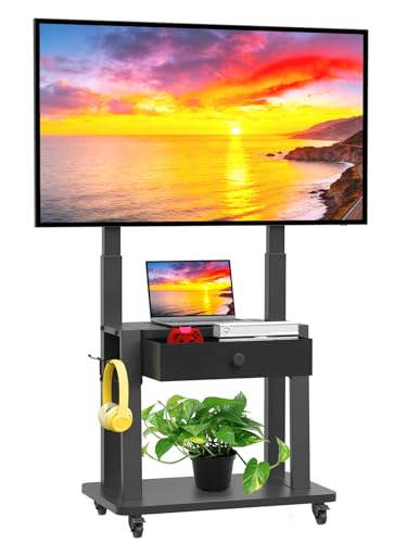 Rolling TV Stand with Fabric Drawer for 32-75 Inch Flat/Curved Screen, view 2