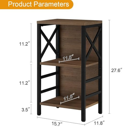 Small Bookshelf, 3 Tier Industrial Shelf with Metal Frame and Backboard, Low Rustic Brown Book Shelf, Small Bookcase for Small Spaces,Bookshelf for Living Room, Bedroom & Home Office