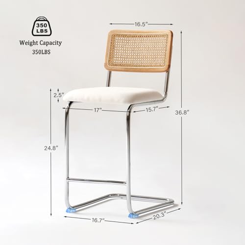 Natural Rattan Counter Height Stools Set of 2 with Solid Wood Back, view 4