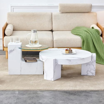 A Modern, Fashionable, and Marble texturedcoffee Table with a Side Table. Match with Multiple Scenes. Suitable for Living Room and Bedroom.