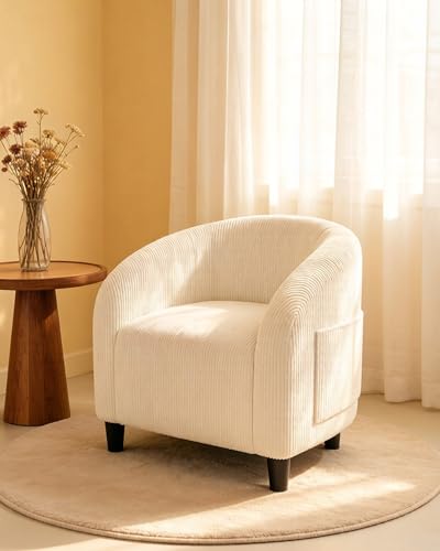 Barrel Accent Chair Corduroy Club Chair Elegant Armchair Cozy Backrest for Living Room Bedroom Reception Room Office - Beige