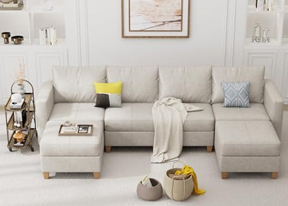 Modular Sectional Sofa with Storage, Faux Leather Sectional, Leather Couches for Living Room,Whitesand