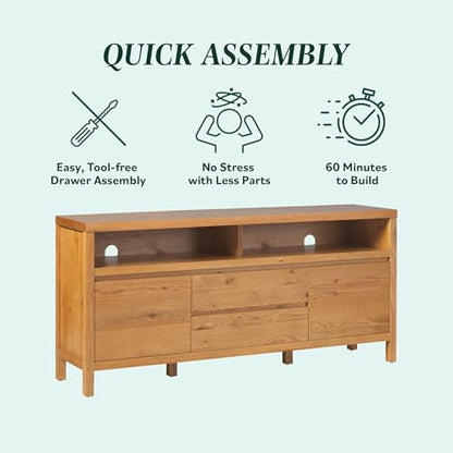 Nash Modern Farmhouse Rustic Solid Oak Wood Sideboard with Storage, 65 inch, White Oak