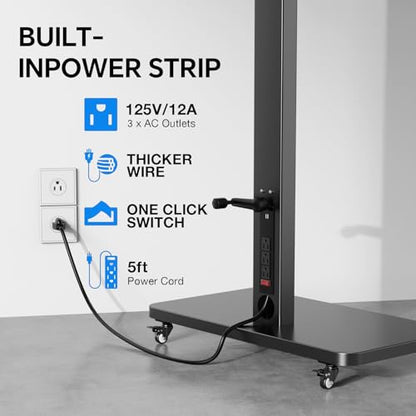 Mobile TV Stand with Power Outlet, Height Adjustable with Handle Stepless Lift,Rolling TV Stand for 32-75inch TVs with 90 Rotating,Portrait to Landscape,TV Cart with Wheels Holds up to 110lbs (Black)