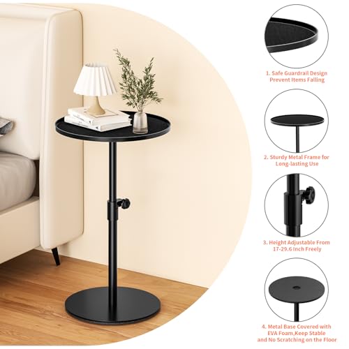 Metal End Table,Height Adjustable Side Table,12.6"W x 17 to 29.6"H | Space-Saving Small Drink Table for Small Spaces, Ideal for Living Room, Bedroom, Balcony and Office, Indoor & Outdoor
