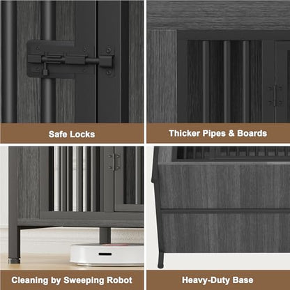 47.24" Dog Crate Furniture for 1 or 2 Dogs, 65-92 Pounds, Dark Grey, view 8