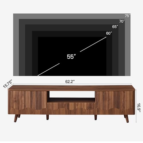 Walnut 62.2” Fluted Wave TV Stand for TVs up to 75”, view 6