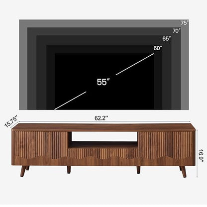 Walnut 62.2” Fluted Wave TV Stand for TVs up to 75”, view 6