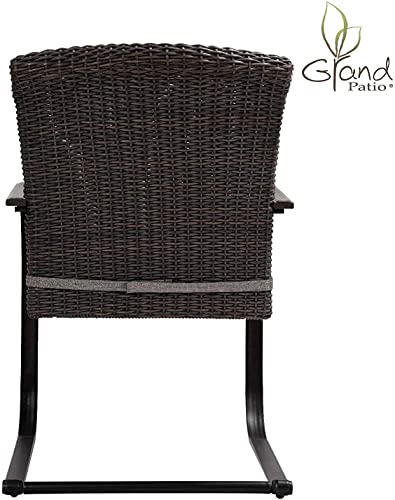 3-Piece Bistro Set, Outdoor Wicker Table Set, Rocking Wicker Chairs with Removable Cushions and Small Coffee Table, Patio Furniture Sets for Balcony, Porch, Grey