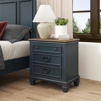 Riverton Wood 3-Piece Bedroom Set, Shiplap Panel King Bed with 2 Nightstands in Slate Blue