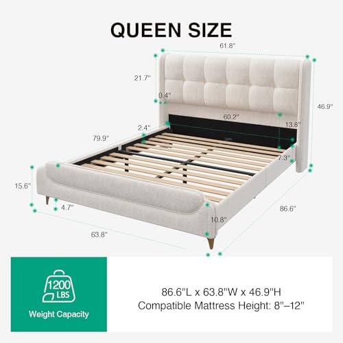 Queen Bed Frame with Charging Station & LED Lights, view 3