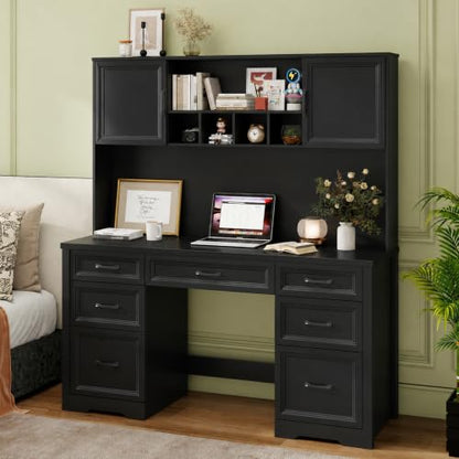 Farmhouse Executive Desk with 7 Drawers and Storage Cabinet, view 4