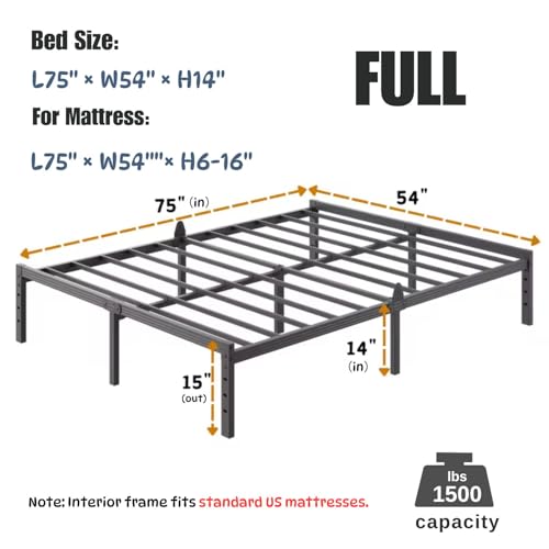 14 Inch Metal Full Bed Frame Mattress Anti-Slip Design, No Box Spring Needed, view 4