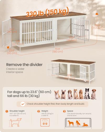 70.9" Dog Crate Furniture, Heavy Duty Double Dog Cage with Divider, view 7