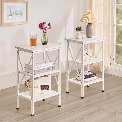 End Side Table Night Stand,X-Design with Storage Shelf for Bedroom,Living Room,White