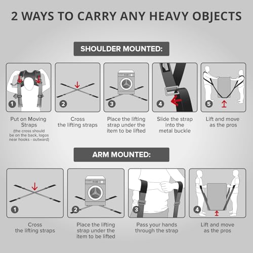 Moving Straps - 2 Pairs - Lifting Straps for 2 Movers - Move Furniture Easily and Safely - Perfect for Lifting & Moving Heavy Objects (Adjustable Length 50-118”)