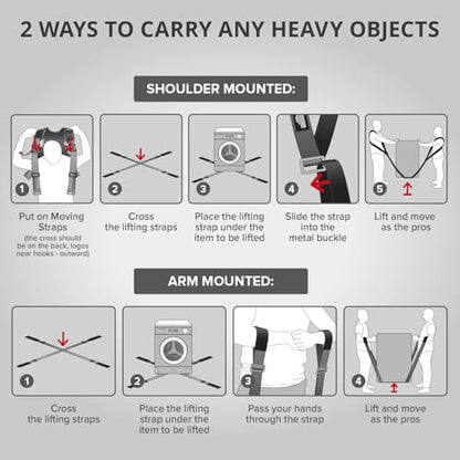 Moving Straps - 2 Pairs - Lifting Straps for 2 Movers - Move Furniture Easily and Safely - Perfect for Lifting & Moving Heavy Objects (Adjustable Length 50-118”)