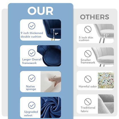 Mid Century Modern Upholstered Accent Chair,Retro Leisure Velvet Single Sofa with Golden Metal Legs for Living Room/Bedroom(Navy Blue)