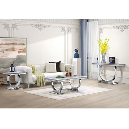 Silver Console Table, 50" Rectangular Sofa Table with Mirrored U-Base, Modern Grey Console Table for Entryway, Living Room, Office, Coffee Bar, Front Hall, Hallway