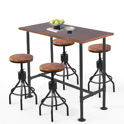 5 Pieces Industrial Bar Table Set Rustic Rectangular Pub Table with Set of 4 Bar Stools for Home& Office Farmhouse Dining Table Set for Kitchen Vintage Coffee Table Set