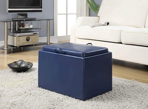 Designs4Comfort Accent Storage Ottoman 22.75" - Modern Foot Stool with Decorative Tray for Living Room, Dining Room, Office, Blue Faux Leather