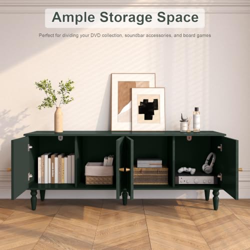 60" Mid-Centry Modern TV Stand with Storage, 4 Cabinet, Green, view 4
