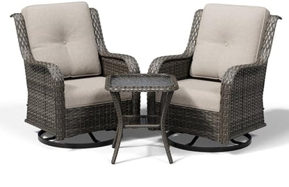 3 Piece Wicker Patio Furniture Set, Outdoor Swivel Rocker Patio Chairs with High Back, Deep Seating, Wide Armrest, Thickened Cushions, Outdoor Furniture for Deck, Porch Use