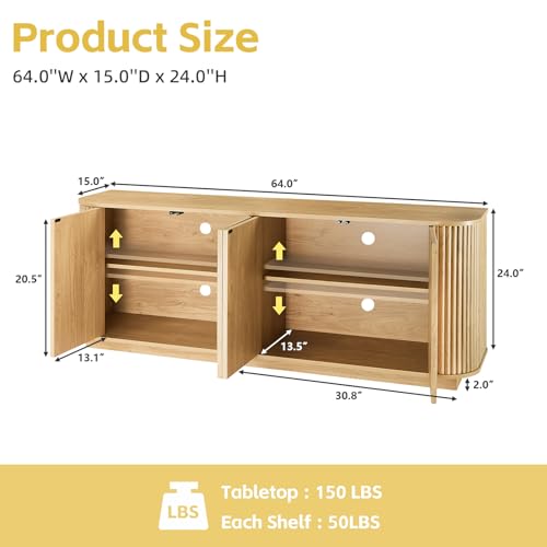 Fluted TV Stand for TVs Up to 75 Inch, view 3
