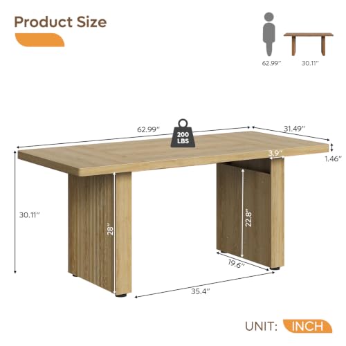63 Inch Wood Executive Desk, Fluted Office Desk Natural Oak, view 3