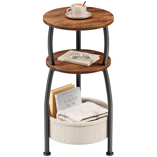 Round Side Table for Small Spaces with Storage Basket, 11.81in, view 2