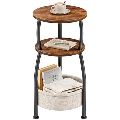 Round Side Table for Small Spaces with Storage Basket, 11.81in, view 2