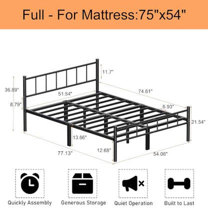 Full Bed Frame with Headboard,Steel Slat Support,Easy Assembly, view 3