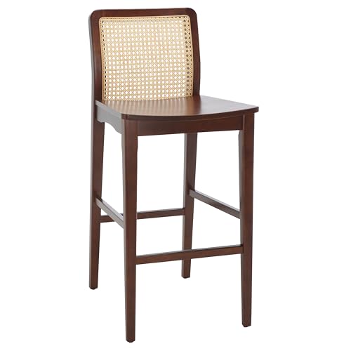 SAFAVIEH Home Collection Benicio Dark Brown/Natural Rattan 29-inch Seat Height Bar Stool Set of 2