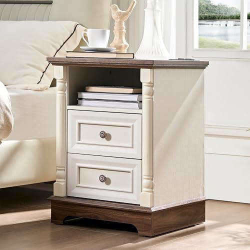 3PC Farmhouse Dresser and Nightstand Sets for Bedroom, Including 6 Drawer Dresser & 2 Drawer Night Stand Set of 2 with USB,Antique White