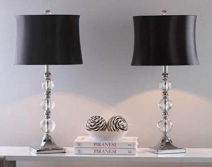 SAFAVIEH Lighting Collection Maeve Modern Crystal Ball/ Black Shade 28-inch Bedroom Living Room Home Office Desk Nightstand Table Lamp Set of 2 (LED Bulbs Included)