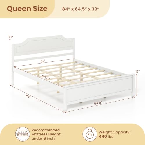 Queen Size Wooden Bed Frame with Headboard, Wood Slat Support, view 3