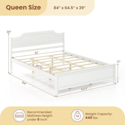 Queen Size Wooden Bed Frame with Headboard, Wood Slat Support, view 3