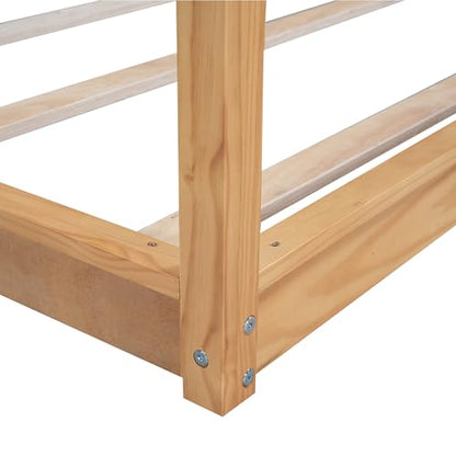 Modern King Size Wood Canopy Bed Floor Platform Bed Frame/No Box Spring, view 9