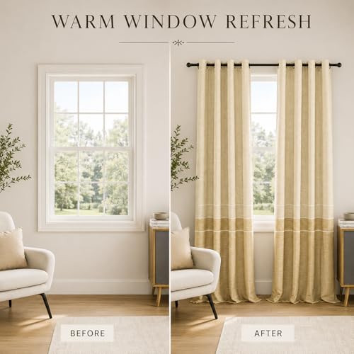 Champagne Chenille Curtains for Living Room, 52 x 84, 2 Panels